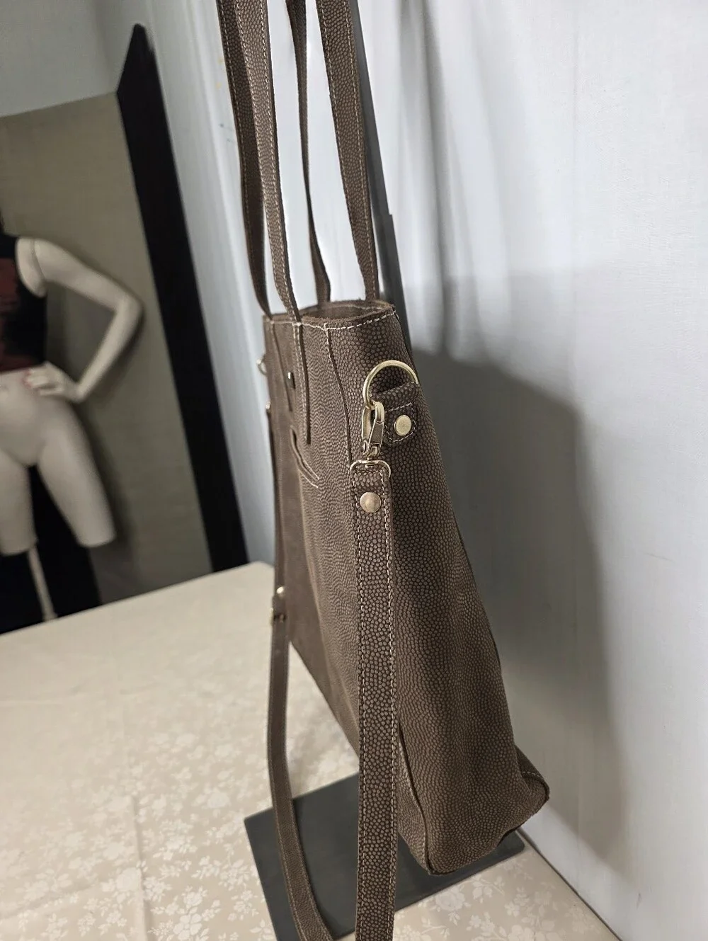 Planner Perfect Brown Textured Leather Tote Bag Crossbody Shoulder Travel Purse